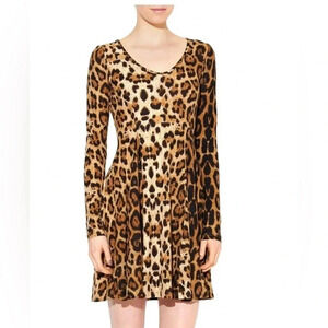 CECICO | Leopard Print Skater V-Neck Dress Size M